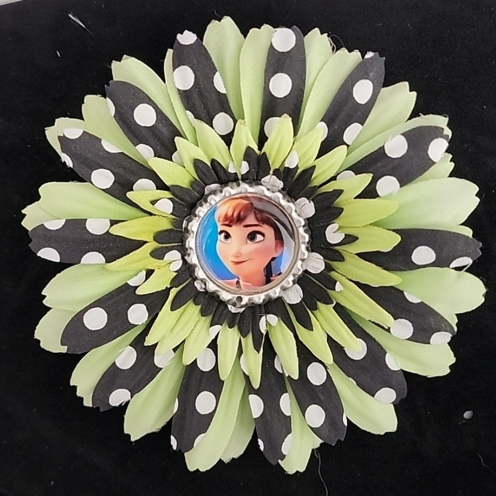 Polka Dot Flower Hair Clip with Character Center